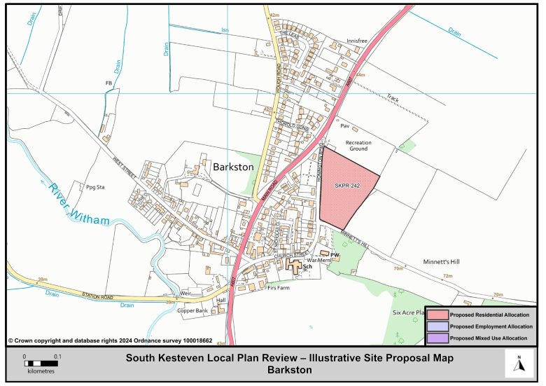 A map of Barkston highlighting Proposed Residential, Employment and Mixed Use Allocation