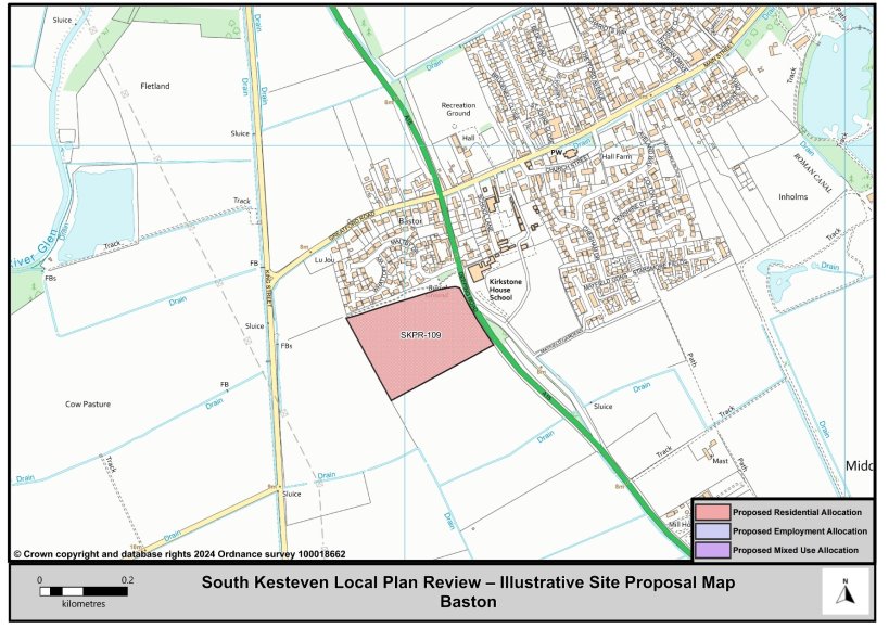 A map of Baston highlighting Proposed Residential, Employment and Mixed Use Allocation