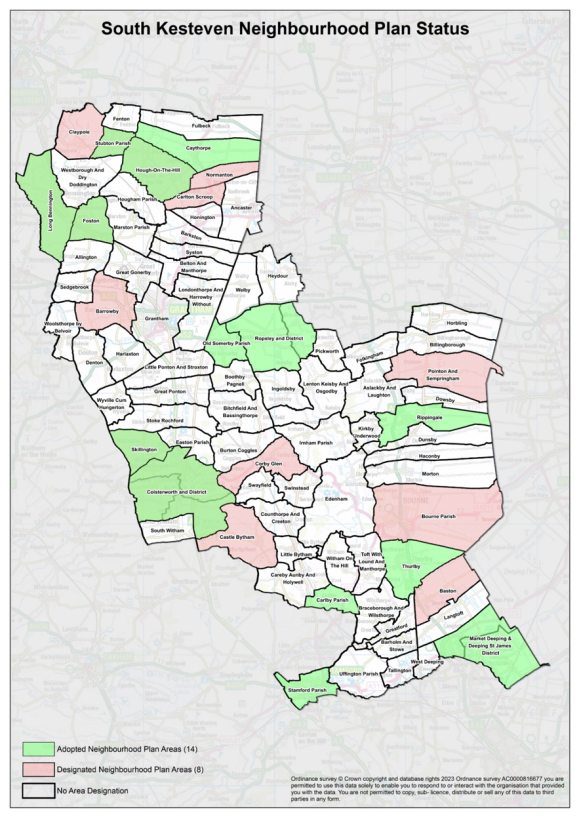 A map of a neighbourhood plan designation in South Kesteven.