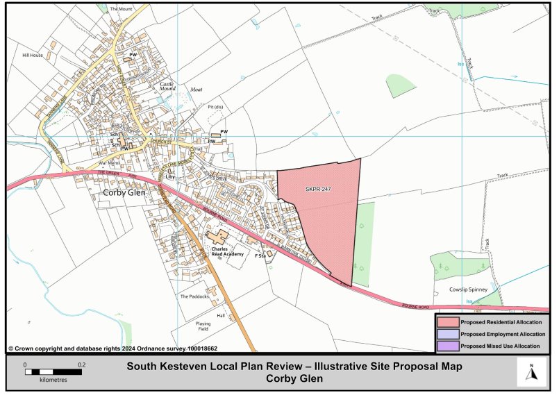 A map of Corby Glen highlighting Proposed Residential, Employment and Mixed Use Allocation