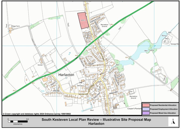 A map of Harlaxton highlighting Proposed Residential, Employment and Mixed Use Allocation