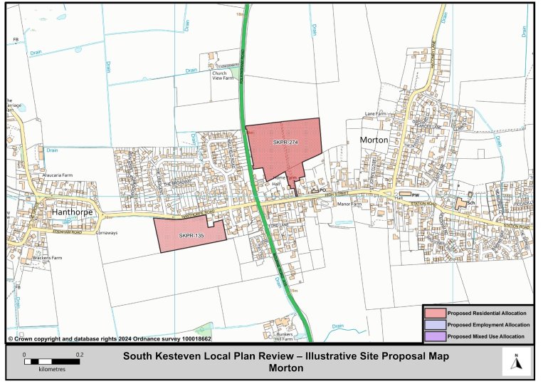 A map of Morton highlighting Proposed Residential, Employment and Mixed Use Allocation