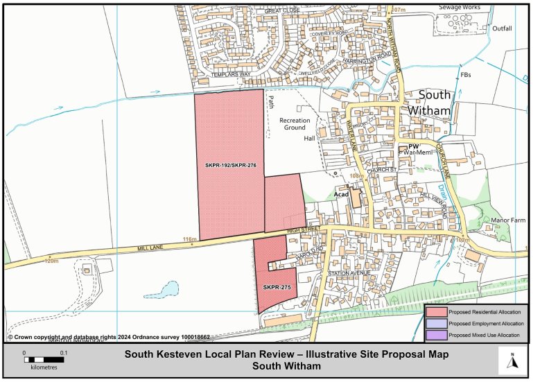 A map of South Witham highlighting Proposed Residential, Employment and Mixed Use Allocation