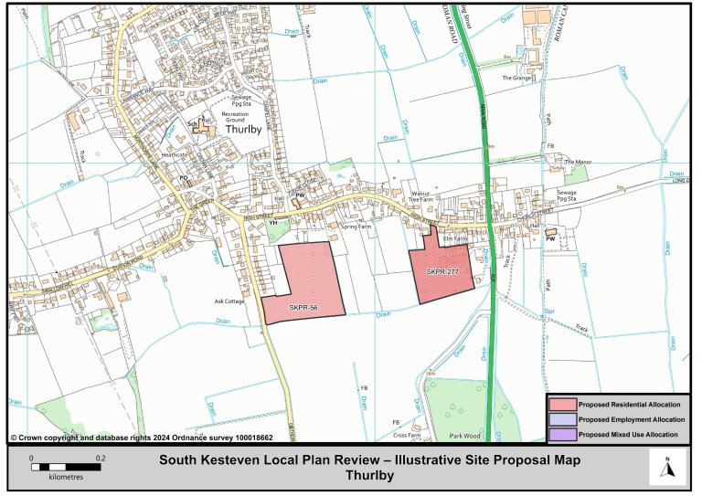 A map of Thurlby highlighting Proposed Residential, Employment and Mixed Use Allocation