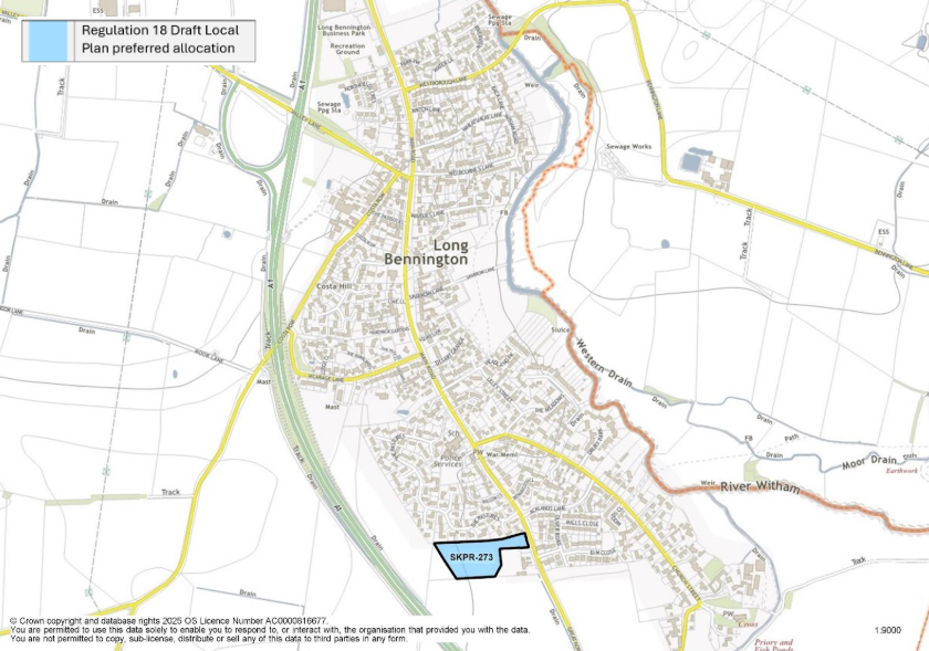 Map of Long Bennington showing preferred land allocation SKPR-273