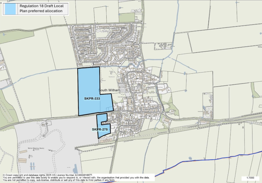 Map of South Witham showing preferred land allocations SKPR-333 and SKPR-275
