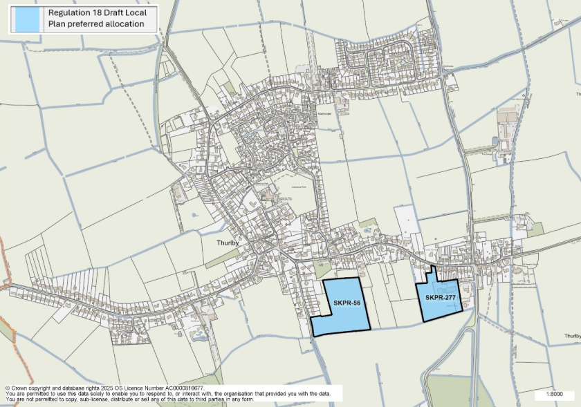 Map of Thurlby showing preferred land allocations SKPR-56 and SKPR-277