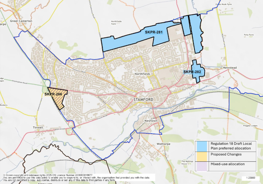 Map of Stamford showing preferred land allocations SKPR-281, SKPR-282, and SKPR-266