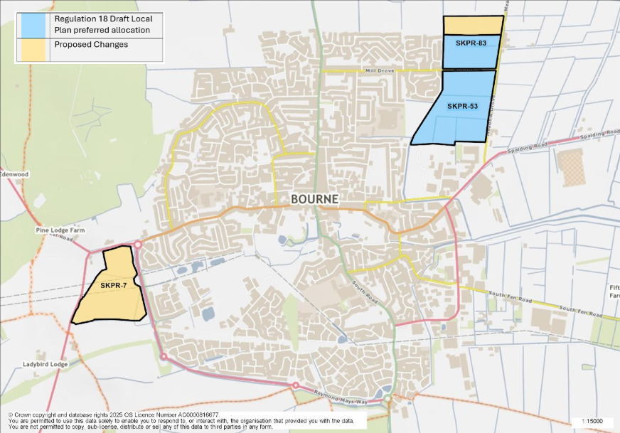Map of Bourne showing preferred land allocations SKPR-53, SKPR-83 and SKPR-7