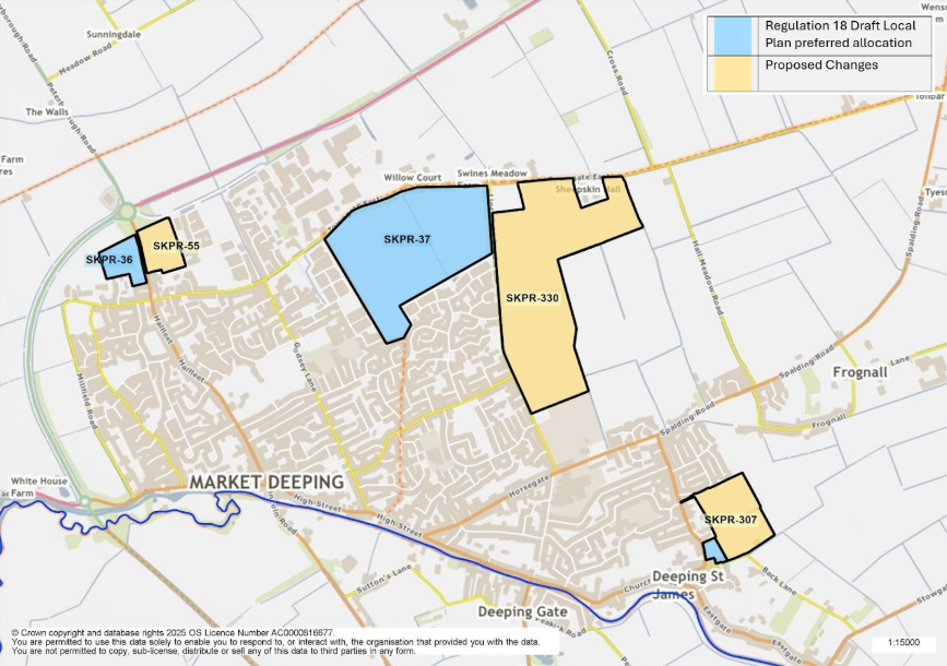 Map of The Deepings showing preferred land allocations SKPR-36, SKPR-55, SKPR-37, SKPR-330, and SKPR-307