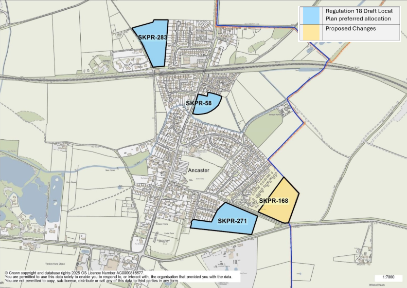 Map of Ancaster showing preferred land allocations SKPR-283, SKPR-58, SKPR-271, and SKPR-168