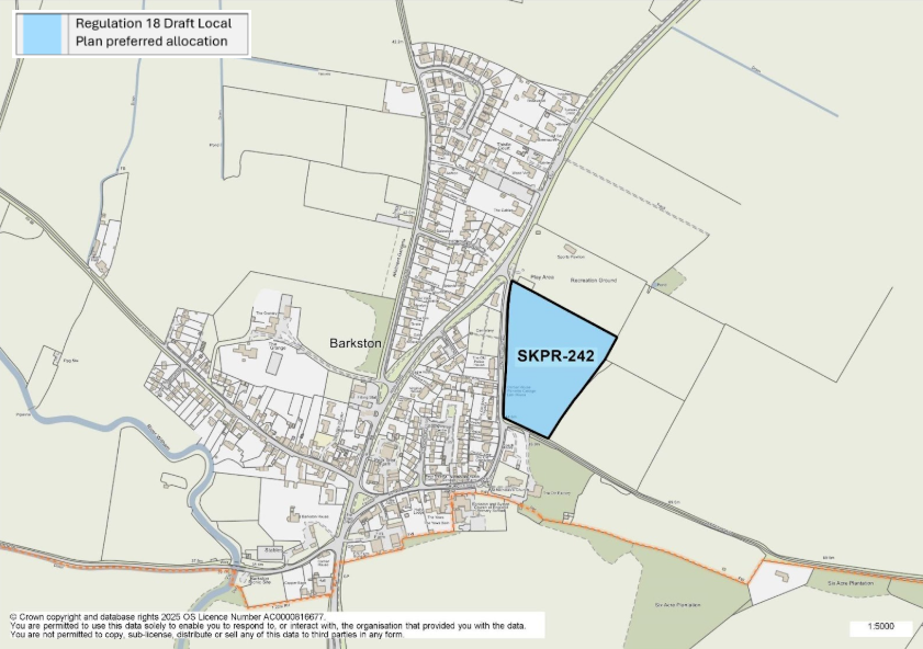 Map of Barkston showing preferred land allocation SKPR-242.