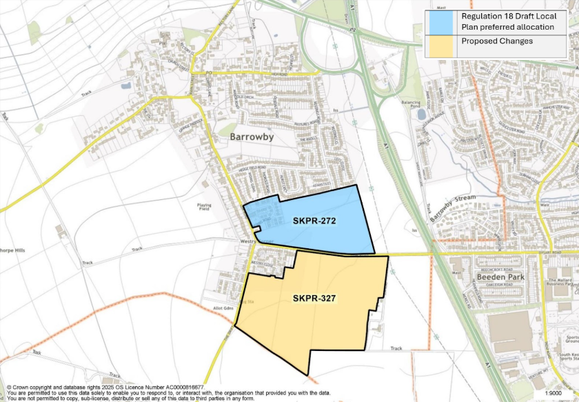 Map of Barrowby showing preferred land allocations SKPR-272 and SKPR-327