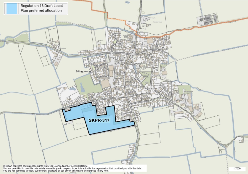 Map of Billingborough showing preferred land allocation SKPR-317