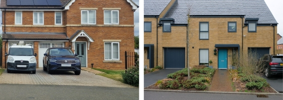 Fig 4.16: Examples of acceptable front parking, where the driveways do not occupy the entire width of the plot