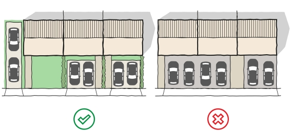 Fig 4.18: Acceptable and unacceptable front parking for a terrace
