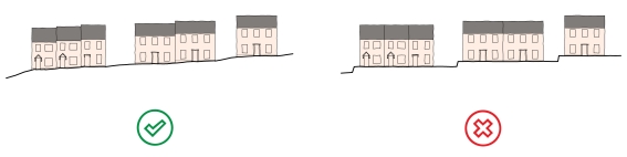 Fig 6.8: Examples of appropriate and inappropriate approaches to building on a sloped site
