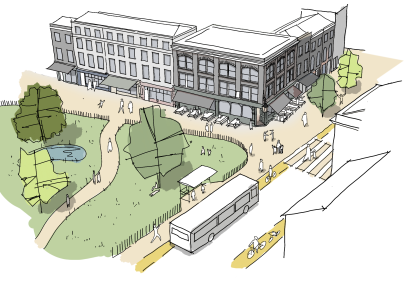 Fig 5.1: In the Town Centre and Local Centre Area Types, public space should be co-located with mixed uses.