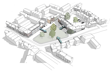 Fig 5.2: An urban green square fronted by buildings
