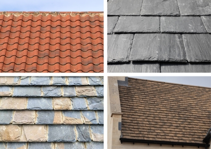 7.16	Examples of permitted roof materials	Images showing examples of permitted roof materials, illustrating acceptable finishes such as clay pantiles in red or orange, slates, collyweston slate and clay tiles. 