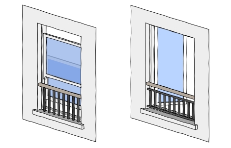 Fig 7.23: Examples of railings which allow for glazing below the 1100mm guard height