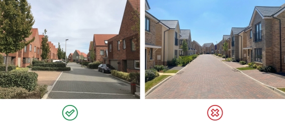 Fig 4.5: Examples of an appropriate and inappropriate shared surface street