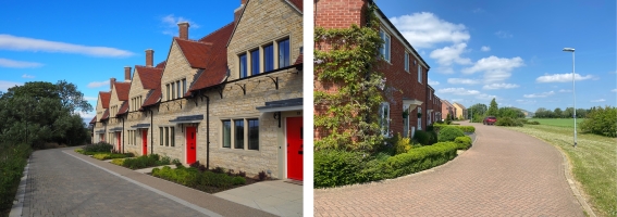 Fig 4.6: Edge lanes at a new development in Oxfordshire (left) and in a development in Market Deeping (right)