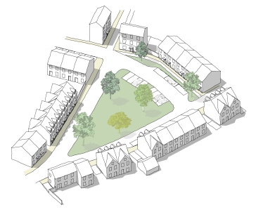 Fig 5.6: A village green as the heart of a neighbourhood, overlooked by homes